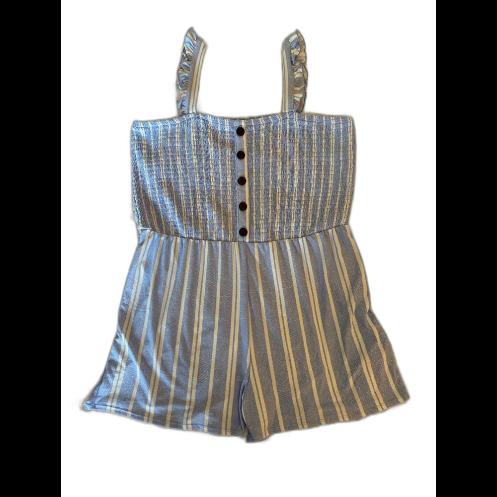 NWOT‎ No Boundaries Romper Jumpsuit Plus Size XXL 19 Smocked Top Blue & White